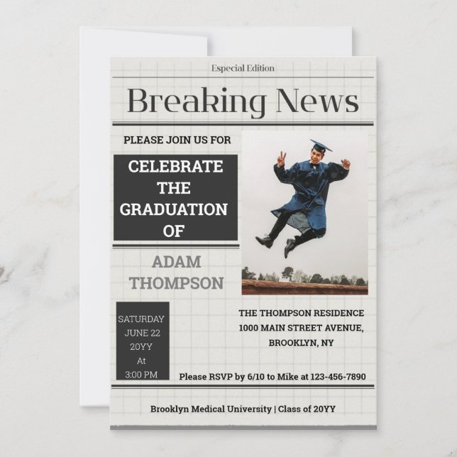 Einladungen zur Graph Paper Newspaper Graduation P (Vorderseite)