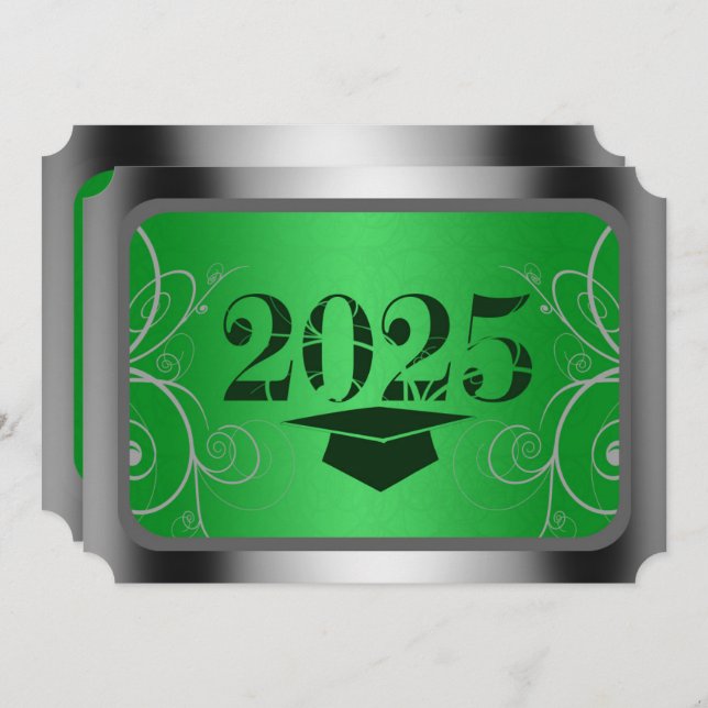 Einladungen zur Green & Silver Frame Graduation Pa (Vorne/Hinten)