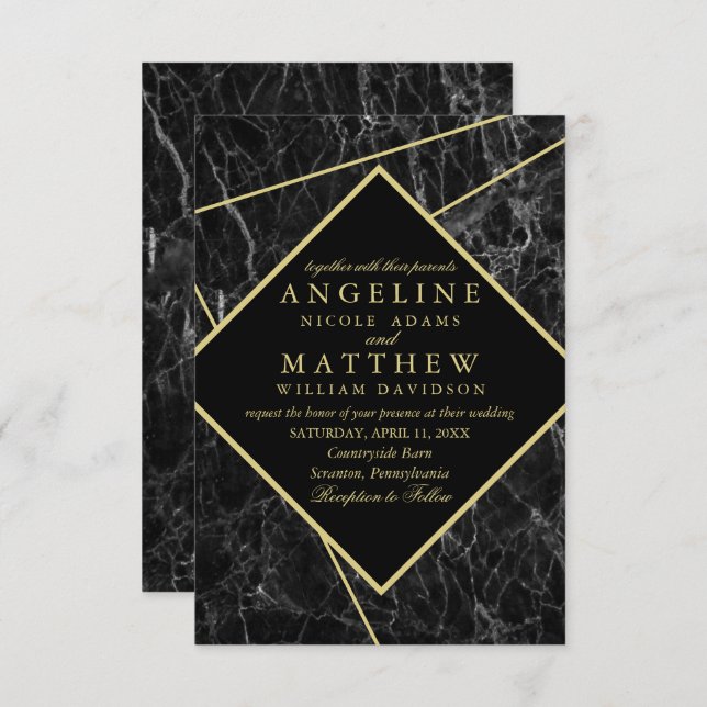 Einladungen zur Hochzeit aus Goldmarmor (Vorne/Hinten)
