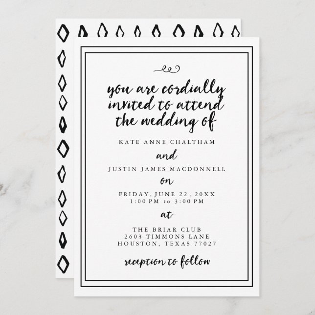 Einladungen zur Hochzeit in eleganter Kalligrafie (Vorne/Hinten)