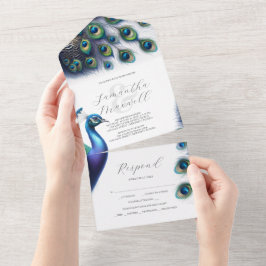 Einladungen zur Hochzeit mit RSVP Card Peacock