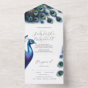 Einladungen zur Hochzeit mit RSVP Card Peacock