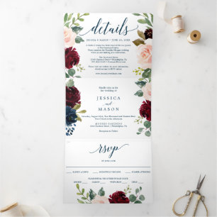 Einladungen zur Hochzeit von Burgund Navy