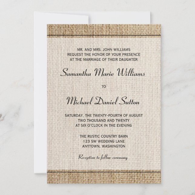 Einladungen zur Hochzeit von Burlap Black Border (Vorderseite)