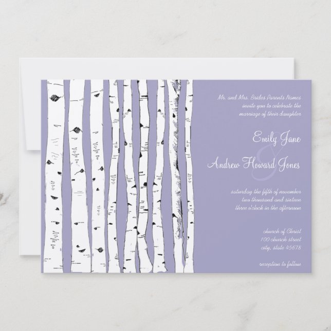 Einladungen zur Hochzeit von Lavender Birch Tree (Vorderseite)