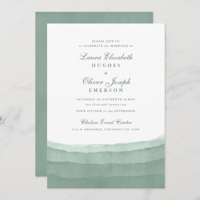 Einladungen zur Hochzeit von Sage Green Watercolor (Vorne/Hinten)