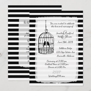 Einladungen zur Hochzeit von Schwarz-Weiß-Birdcage