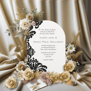 Einladungen zur Hochzeit von Vintagen Black Damask