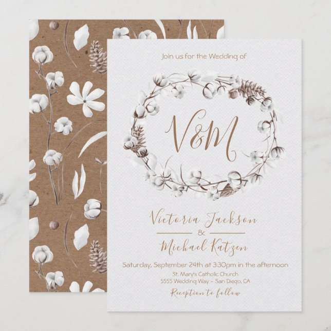 Einladungen zur Hochzeit von White Natures Wreath (Vorne/Hinten)