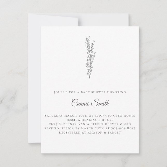 Einladungen zur Minimalistischen Babydusche (Vorderseite)