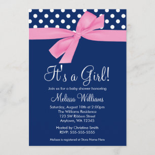 Einladungen zur Navy Pink Bow Polka Dot Baby Showe