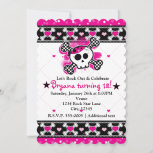 Einladungen zur Pink Hearts, Skull & Crossbones-Pa