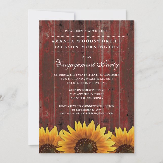 Einladungen zur Red Rustic Sunflower Engagement Pa (Vorderseite)