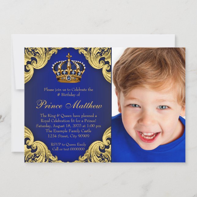 Einladungen zur Royal Blue Gold Prince Birthday Pa (Vorderseite)