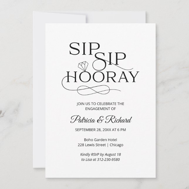 Einladungen zur "Sip Sip Hooray Engagement Party" (Vorderseite)