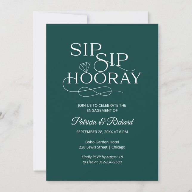 Einladungen zur "Sip Sip Hooray Engagement Party" (Vorderseite)