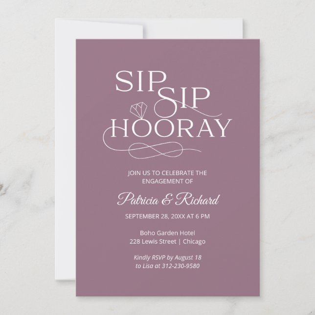 Einladungen zur "Sip Sip Hooray Engagement Party" (Vorderseite)