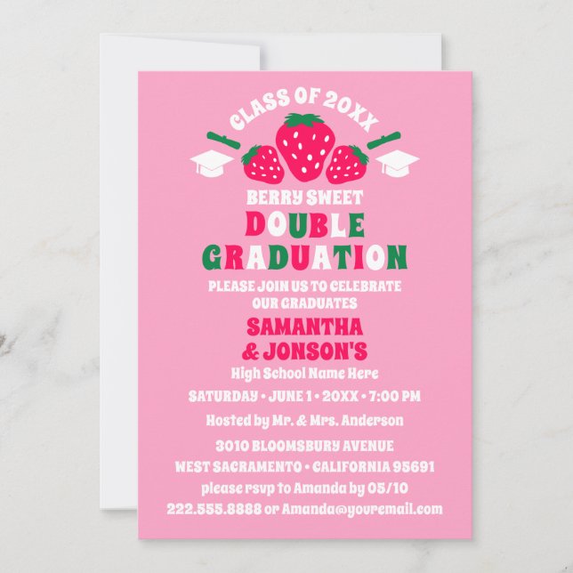 Einladungen zur Strawberry Double Graduation Party (Vorderseite)