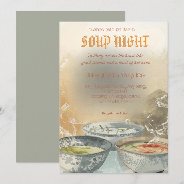 Einladungen zur Suppen-Abend-Dinnerparty (Vorne/Hinten)