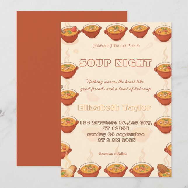 Einladungen zur Suppen-Abend-Dinnerparty (Vorne/Hinten)