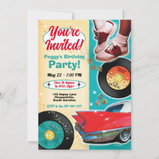 Einladungen zur Themenparty der 50er Jahre 2