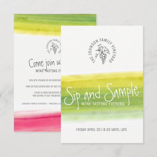 Einladungen zur Weinprobe und Weinprobe (Vorne/Hinten)