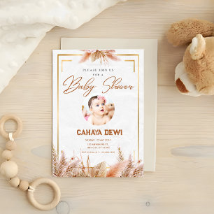 Einladungen zur White Gold Aesthetic Baby Dusche