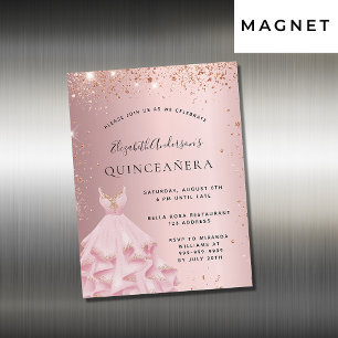 Einladungs-Magnet für die Quinceanera-Rosa-Kleidun Magnetkarte