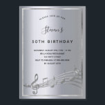 Einladungs-Magnet für Musiknoten aus Birthday-Silb Magneteinladung<br><div class="desc">Eine trendige,  moderne,  50. Geburtstagsparty-Einladungskarte,  die auch als Save the Date Erinnerung für Ihre Gäste dient. Ein silberfarbenes Imitat mit einem Rahmen und Musiknoten,  schwarzen Buchstaben. Personalisieren und fügen Sie Namen und Party-Informationen hinzu.</div>