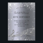 Einladungs-Magnet für Musiknoten aus Birthday-Silb Magneteinladung<br><div class="desc">Eine trendige,  moderne 40. Geburtstagskarte und Save the Date Erinnerung. Ein dunkles Imitat silber aussehender Hintergrund mit Musiknoten,  schwarzen Buchstaben. Dekoriert mit Imitaten Glitzer Staub. Personalisieren und fügen Sie Namen und Party-Informationen hinzu.</div>