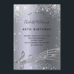 Einladungs-Magnet für Musiknoten aus Birthday-Silb Magneteinladung<br><div class="desc">Eine trendige,  moderne 40. Geburtstagskarte und Save the Date Erinnerung. Ein dunkles Imitat silber aussehender Hintergrund mit Musiknoten,  schwarzen Buchstaben. Dekoriert mit Imitaten Glitzer Staub. Personalisieren und fügen Sie Namen und Party-Informationen hinzu.</div>