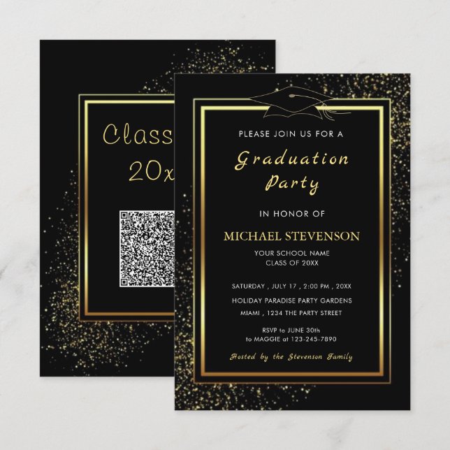 Einladungs-Template für den Black Gold QR Code Abs Einladung (Vorne/Hinten)