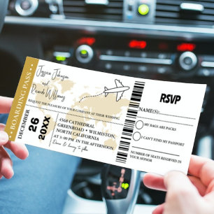 Einladungs-Ticket für Gold-Hochzeiten - Boarding Einladung