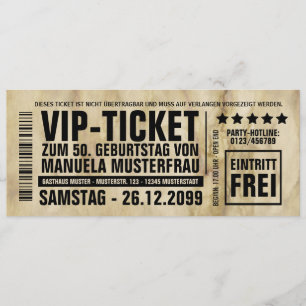 Einladungskarte 50. Geburtstag VIP-Ticket Einladung