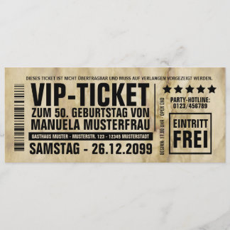 Einladungskarte 50. Geburtstag VIP-Ticket Einladung