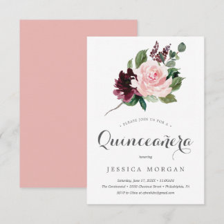Einladungskarte Blush Burgundy Quinceanera Einladung
