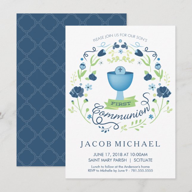 Einladungskarte des ersten heiligen Kommunion Einladung (Vorne/Hinten)