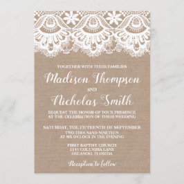 Einladungskarte für Burlap- und Spitzen-Hochzeit,  Einladung