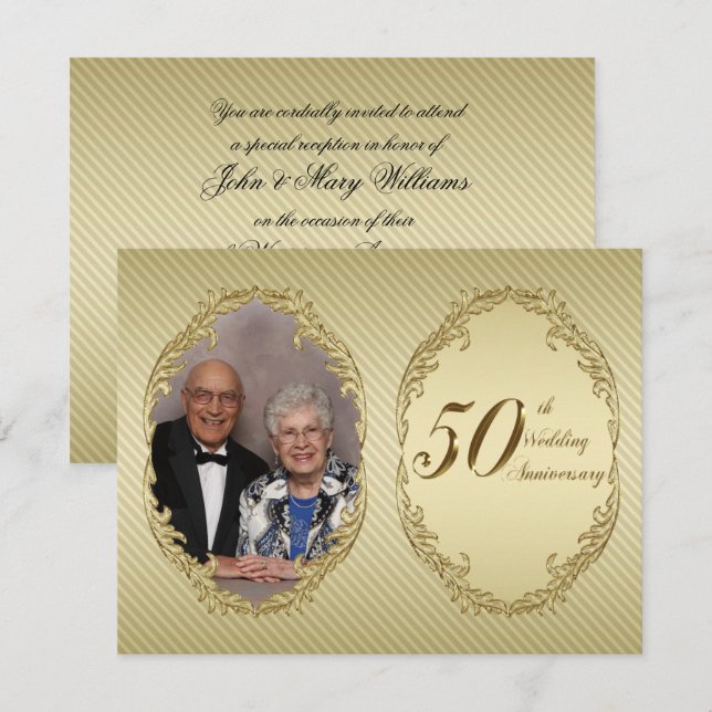 Einladungskarte für das 50. Foto zum Hochzeitstag Einladung (Vorne/Hinten)