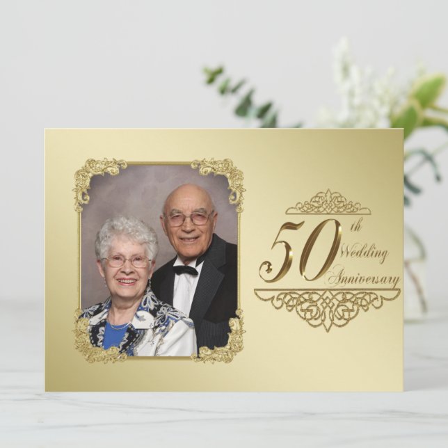 Einladungskarte für das 50. Foto zum Hochzeitstag Einladung (Stehend Vorderseite)