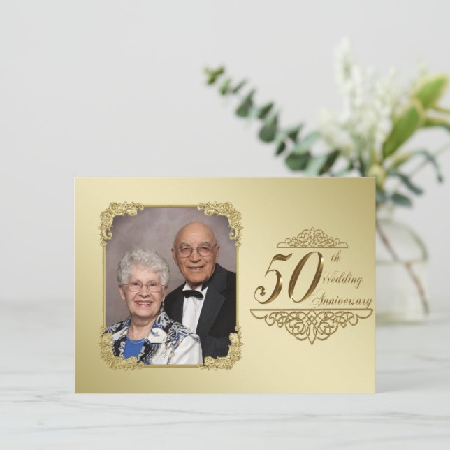 Einladungskarte für das 50. Foto zum Hochzeitstag Einladung (Stehend Vorderseite)