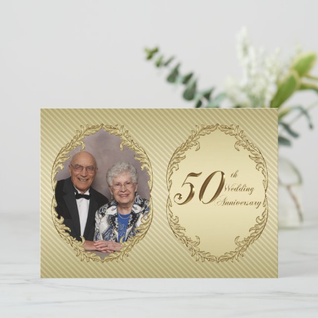 Einladungskarte für das 50. Foto zum Hochzeitstag Einladung (Stehend Vorderseite)