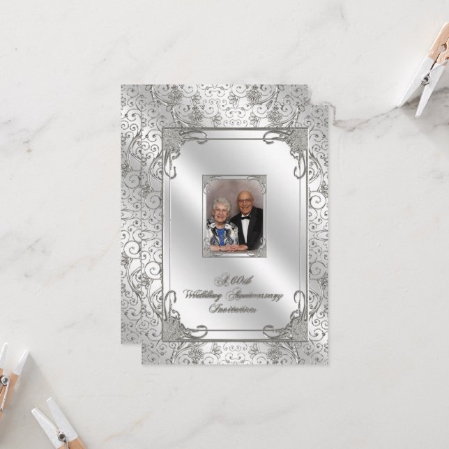 Einladungskarte für das 60. Hochzeitstag Foto Einladung (Vorderseite/Rückseite Beispiel)
