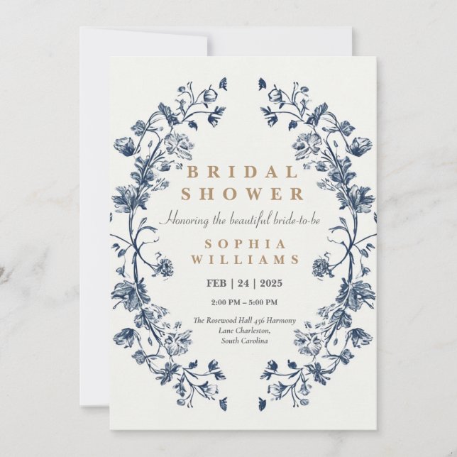 Einladungskarte für den Elegant Blue Floral Polter Einladung (Vorderseite)