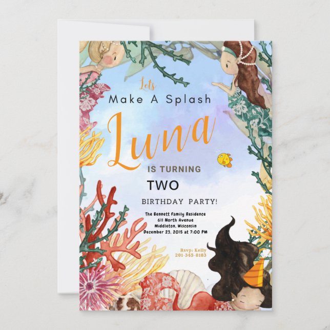 Einladungskarte für den Geburtstag am Meer (Vorderseite)