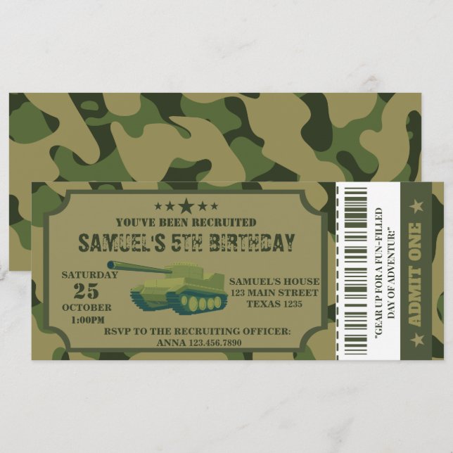 Einladungskarte für die Army Birthday Party Einladung (Vorne/Hinten)