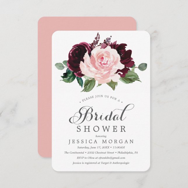 Einladungskarte für die Dusche Burgundy Bridal Einladung (Vorne/Hinten)