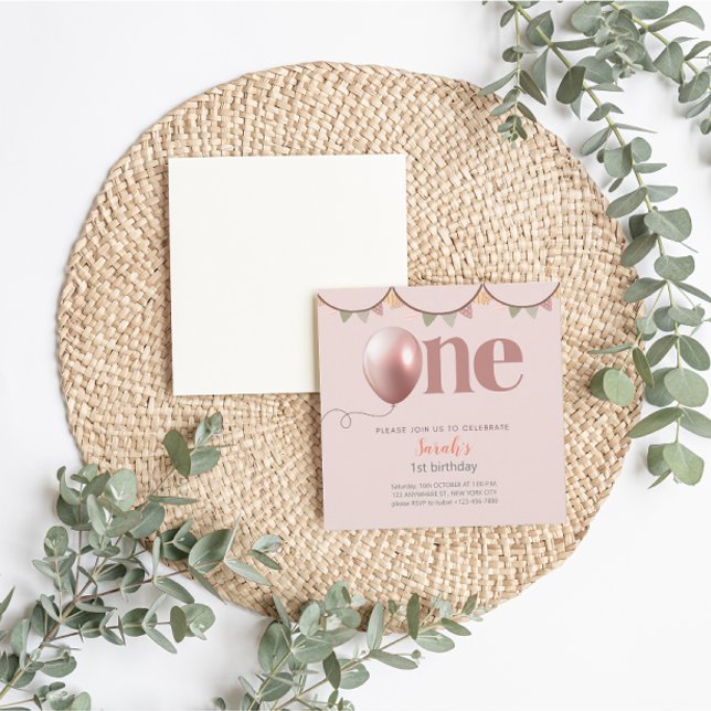 Einladungskarte für die erste Geburtstagskarte Einladung (First Birthday Girl Invitation)