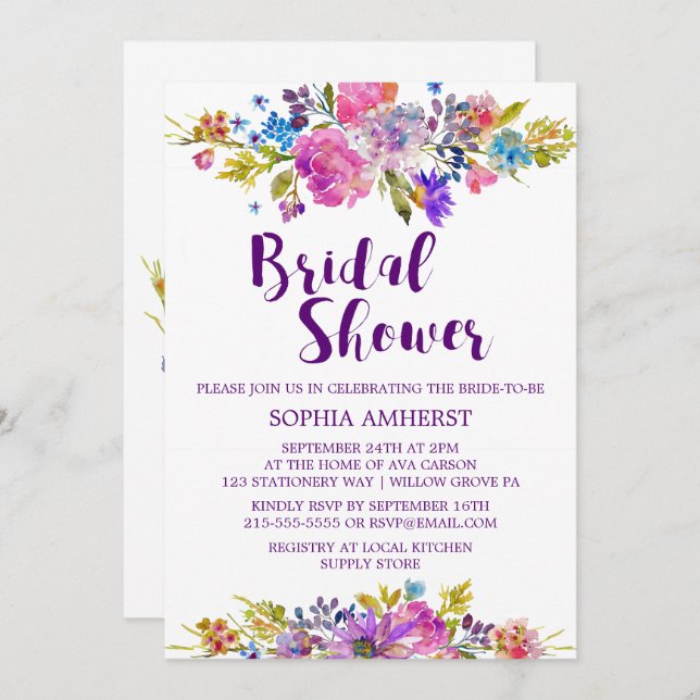 Einladungskarte für die Lila Garden Bridal Dusche Einladung (Vorne/Hinten)