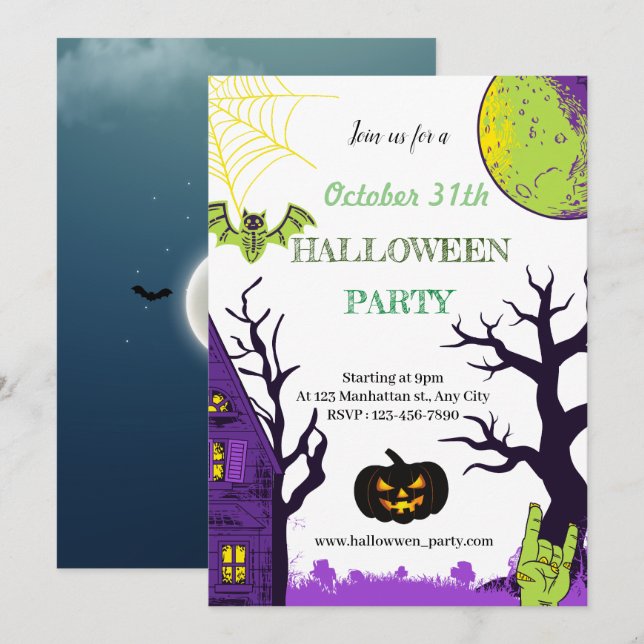 Einladungskarte für Halloween-Party Einladung (Vorne/Hinten)